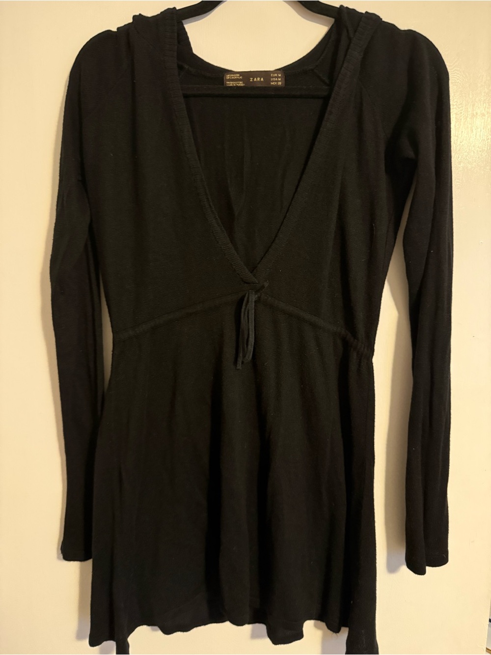 Zara Y2K Black Empire Waist Babydoll Sweater Mini Dress Tunic Long Sleeve Medium